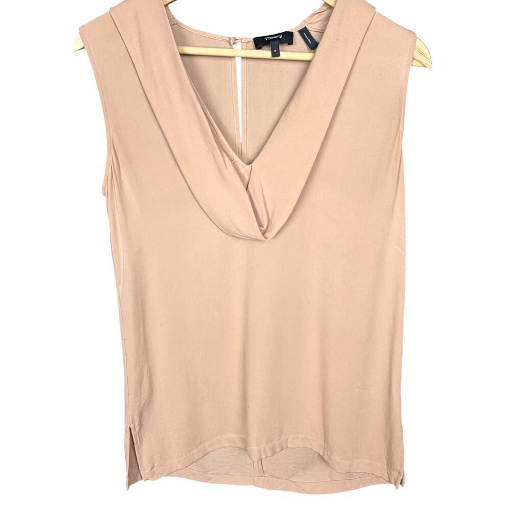 Theory 100% Silk Tan Sleeveless Collared Blouse Business Casual Office Luxury - Picture 7 of 7